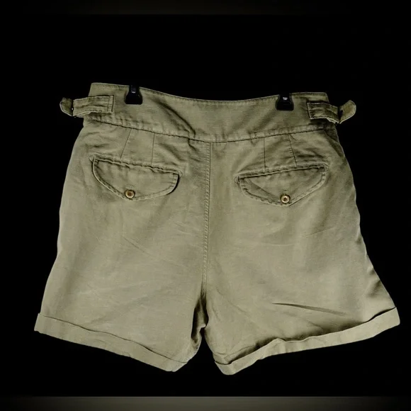 Banana Republic Khaki Linen Blend Pleated Belted Shorts – Size 14 - Picture 5 of 13